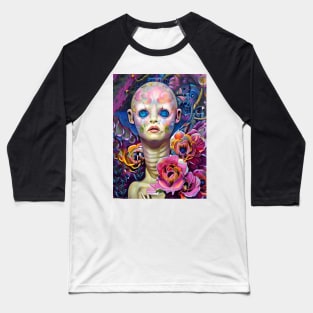 Cool Creepy Doll Surreal Floral Pop Art Dream Baseball T-Shirt